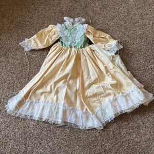 Handmade Life Size Doll Dress Yellow Green Lace Pantaloons